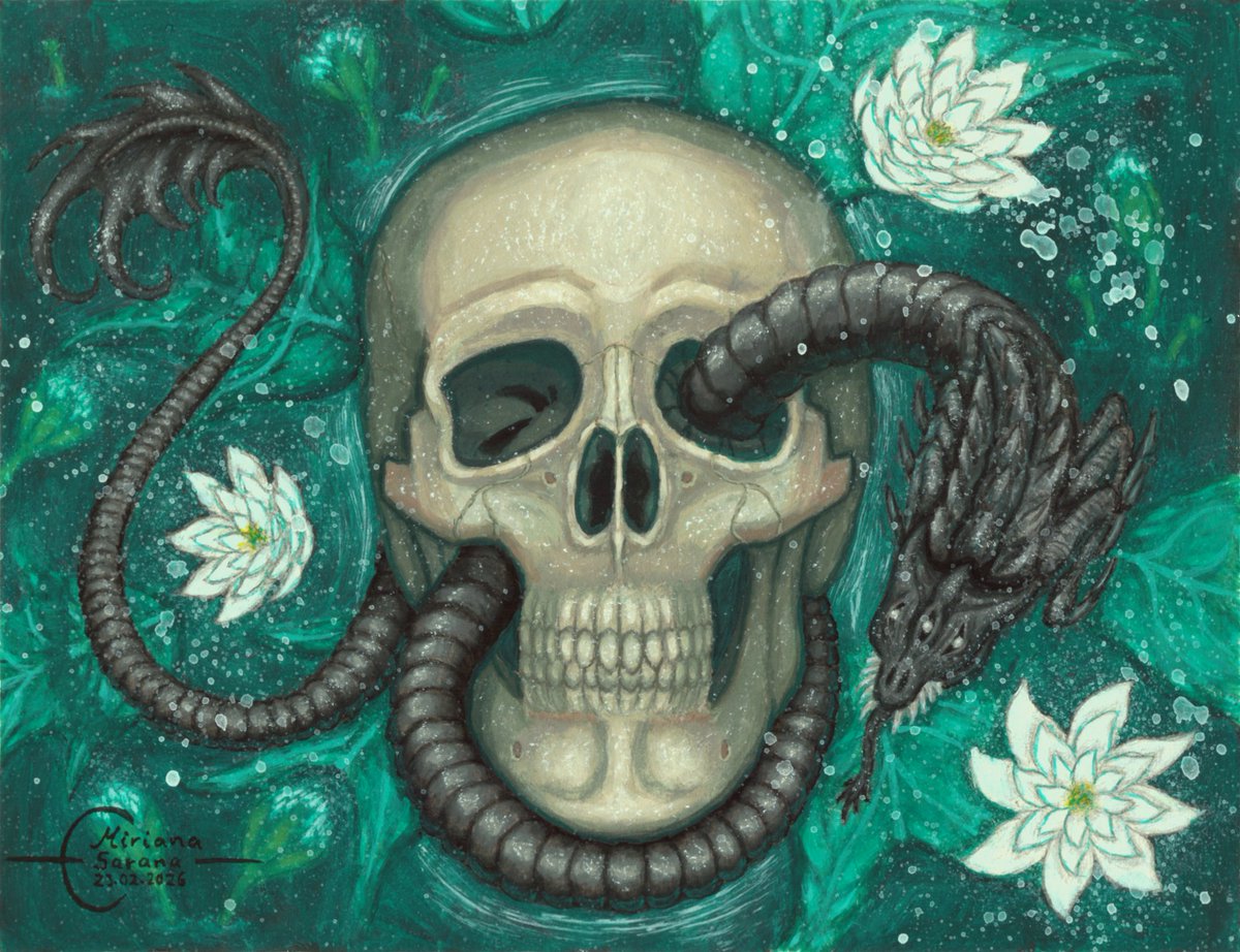 MirianaSarana's tweet image. - Skull In The Water -

Haven't painted a fully planned-out artwork in a while. I had to experiment around a bit to figure some things out.

#art #artwork #painting #traditionalart #gouache #skullart #fantasyart #creatureart #flowers #darkart
