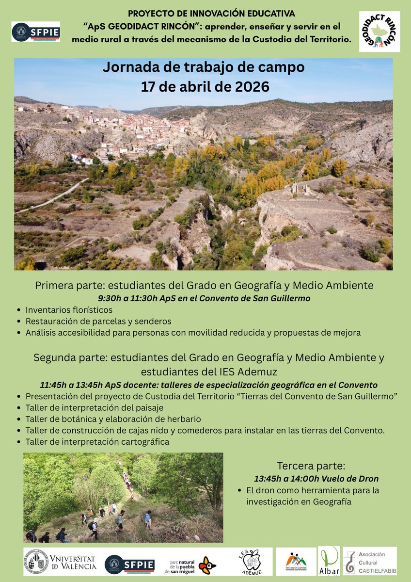 depgeo_uv's tweet photo. 🌍 Geografia que transforma el territori

El 17/04, alumnat de Geografia de la @UV_EG, mitjançant @catedrapaisaje, dirigida pel company Emilio Iranzo, va participar en “ApS GEODIDACT RINCÓN” al Racó d’Ademús 📍

🔗 https://t.co/MJU5A43nAc 🔗 https://t.co/mmPjHXIG34 https://t.co/gFL5Ec4X2s