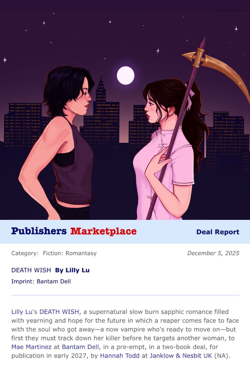 LillyLuWrites's tweet image. I have news….about my supernatural sapphic book….this Friday 👀👀👀 

DEATH WISH is about a depressed grim reaper who runs into the one soul she failed to reap—a now vampire who yearns to move on. 
✨pining
💗they hunt r*cists &amp;amp; make out with each other

#writingcommunity
