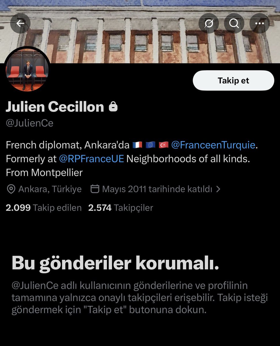 haskologlu's tweet photo. Fransa’nın yetiştirdiği üst düzey diplomatın yaptığı tek iş hesabını gizleyip, twitlerini silmek oldu. https://t.co/wIY2yp6uoF