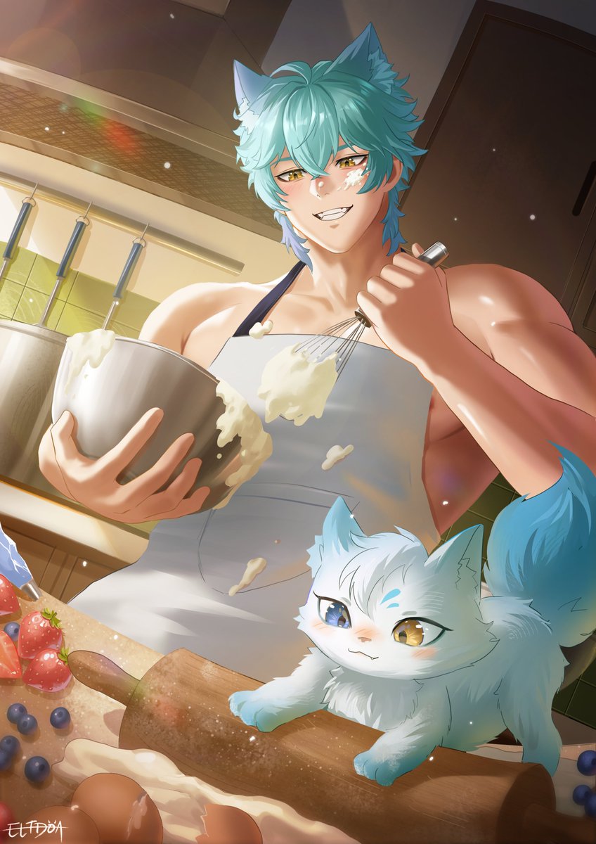 Lucis_Custos's tweet image. Just two cuties in the kitchen trying their best 😋

🎨@eltdoa  

#ENVtuber #vtuberEN #Vtuber #malevtuber