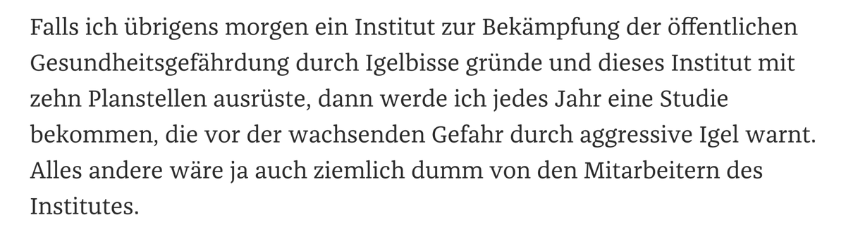 stefanolix's tweet photo. Es gibt diese wunderbare Metapher von Harald Martenstein über das Institut zur Bekämpfung der Gefährdung durch aggressive Igel. So etwas durfte früher mal in der @DIEZEIT erscheinen. Die Redaktion sollte sich daran erinnern. https://t.co/IfyobR7nVx