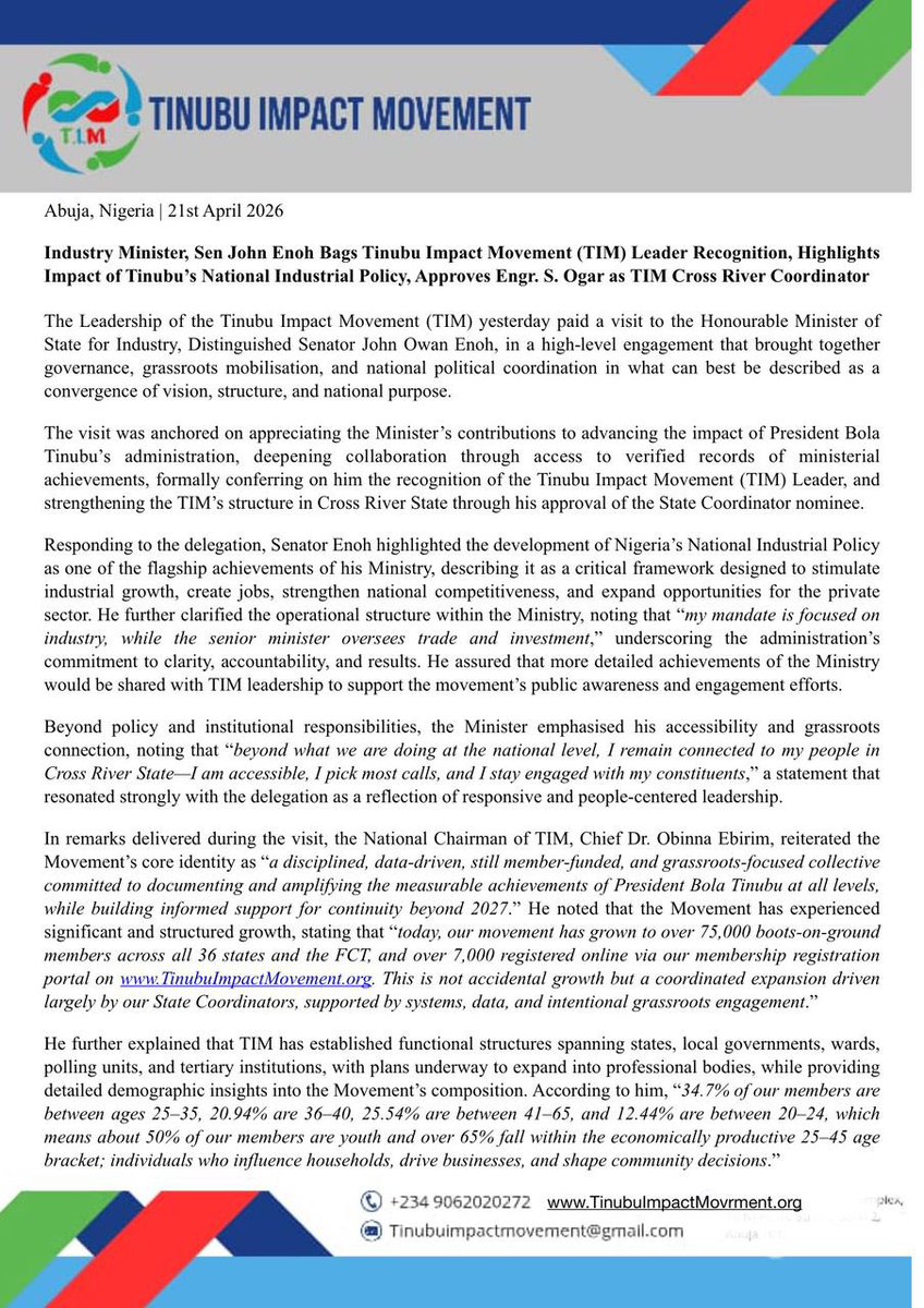 Tinubu impact movement tweet media