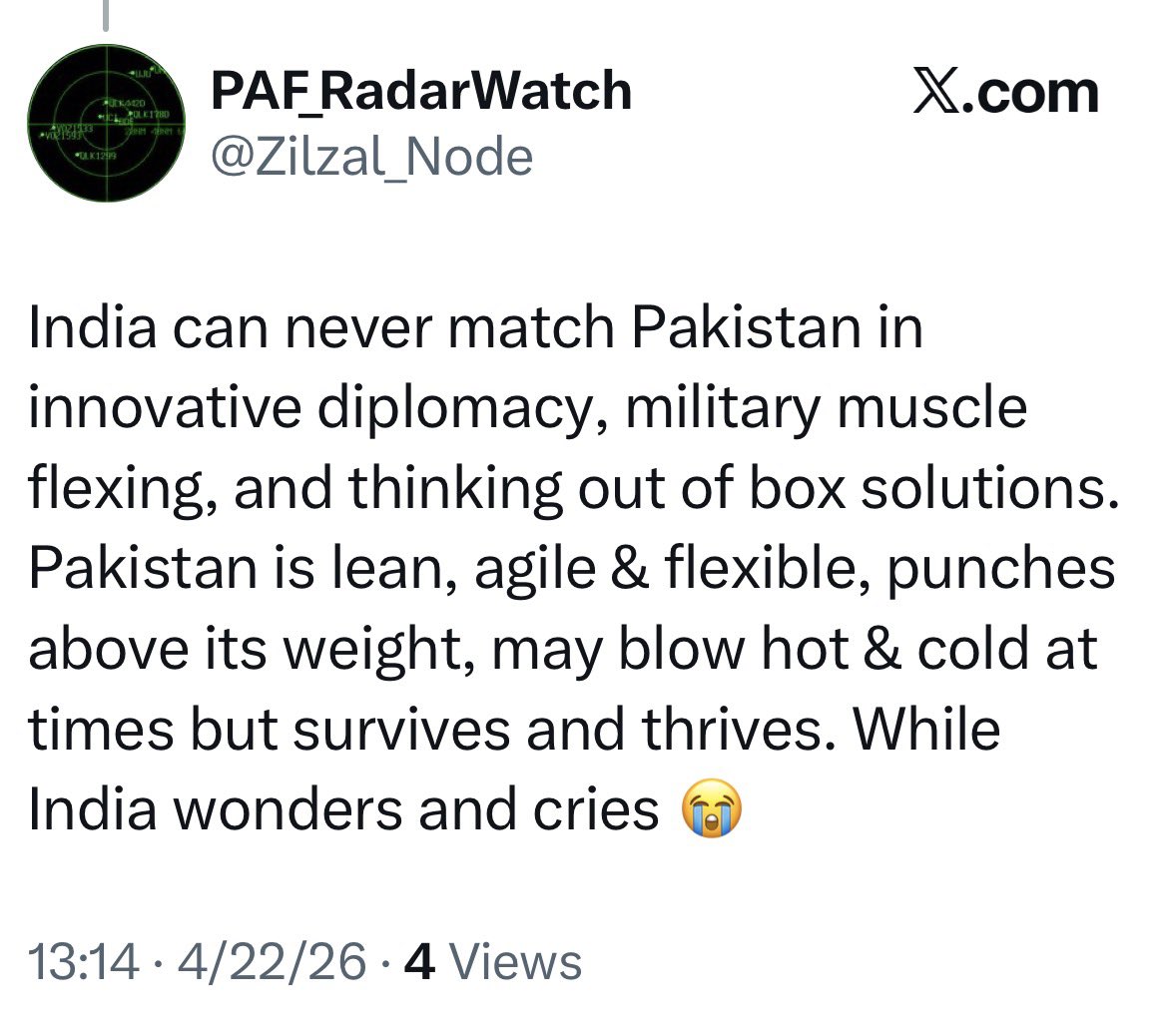 This is a very reassuring insight for the world community. When Pakistan has a little time off from peacemaking, perhaps it could switch some of its talent-pool over to handling the economy, which I see has just suffered another growth-rate downgrade by the World Bank.