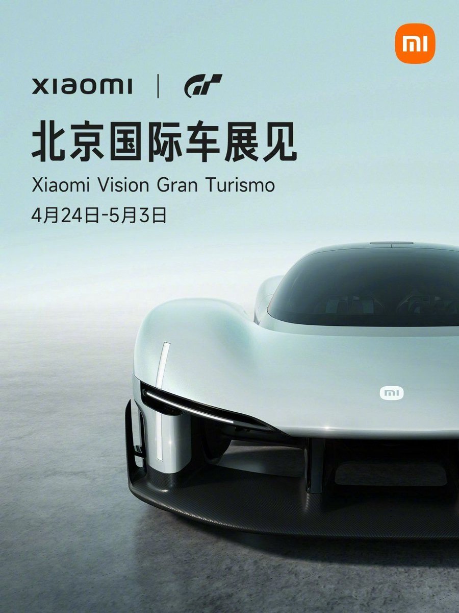 yicaichina's tweet image. The Xiaomi Vision Gran Turismo, the all-electric concept hypercar unveiled at #MWC2026, is set to make an appearance at the Beijing Auto Show, which will take place from April 24 to May 3. @Xiaomi