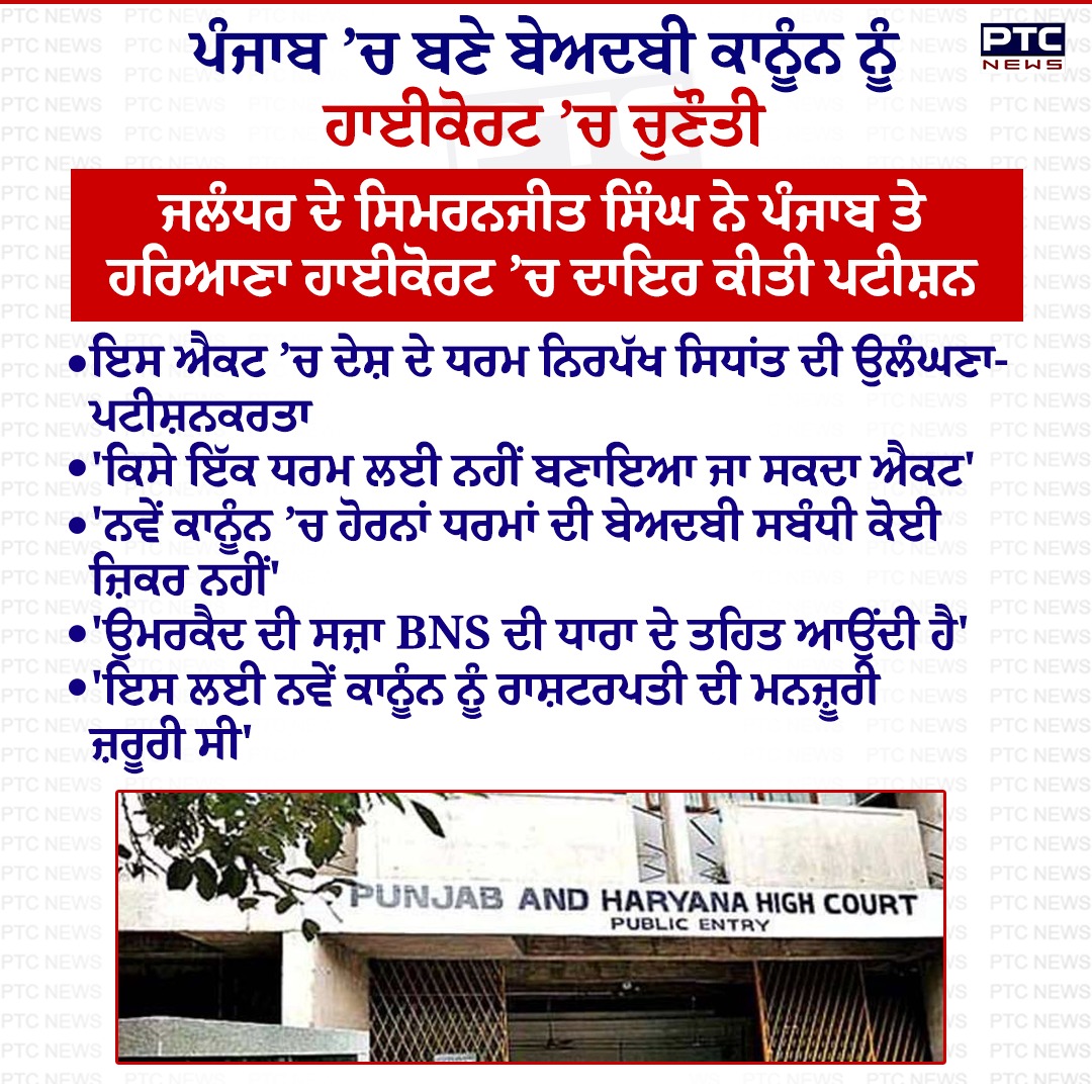 ptcnews's tweet image. ਪੰਜਾਬ ਤੇ ਹਰਿਆਣਾ ਹਾਈਕੋਰਟ ’ਚ ਬੇਅਦਬੀ ਕਾਨੂੰਨ ਖਿਲਾਫ ਦਾਇਰ ਪਟੀਸ਼ਨ 

#PunjabiNews #PunjabNews #PTCNews #LatestNews #PunjabGovernment