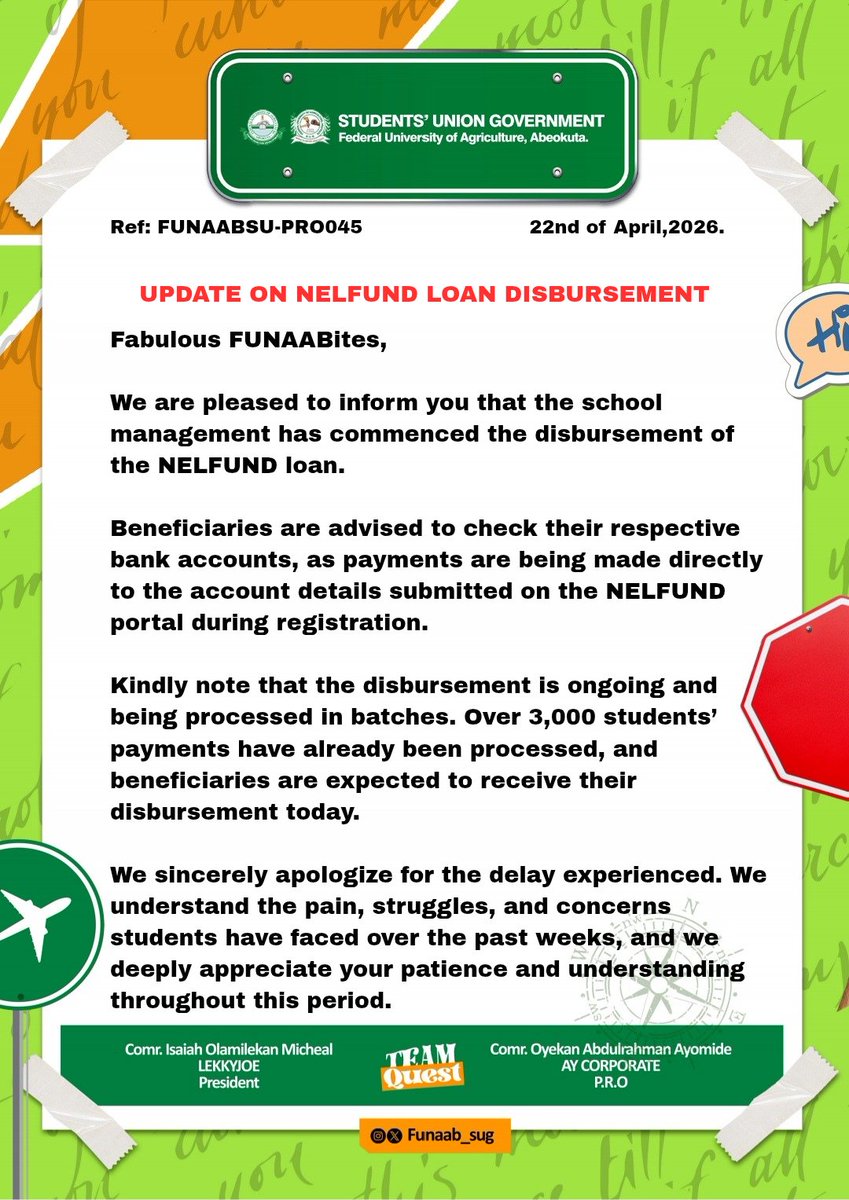 FUNAAB Students' Union tweet media