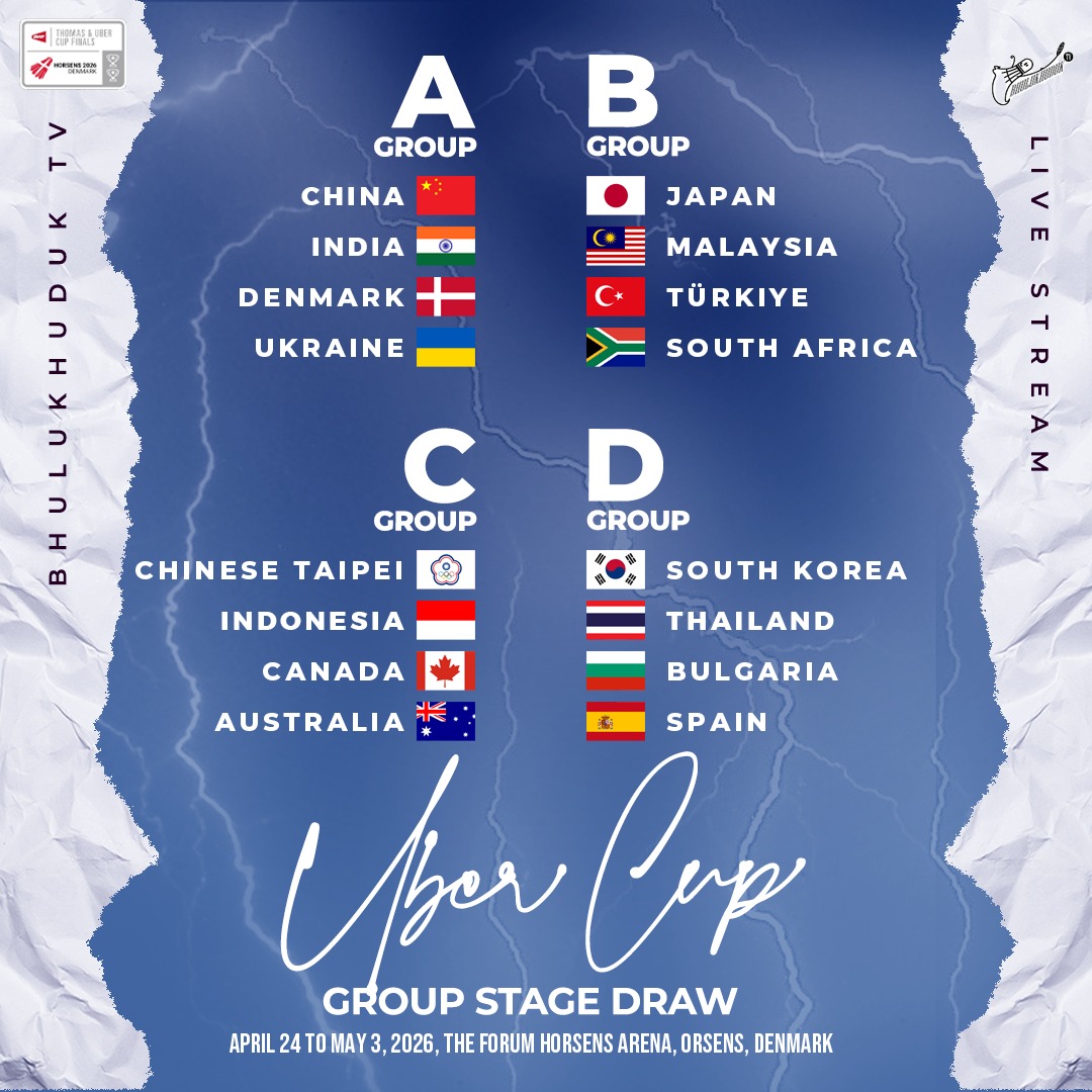 bhulukhuduktv's tweet photo. Tim bulutangkis Indonesia akan memulai kiprahnya di Thomas &amp; Uber Cup 2026 pada Jumat, 24 April 2026.

Thomas &amp; Uber Cup 2026 digelar di Forum Horsens, Horsens, Denmark, pada 24 April sampai 3 Mei. Indonesia merupakan runner-up di edisi sebelumnya, baik di tim Thomas maupun Uber. https://t.co/4COwwEtkiY