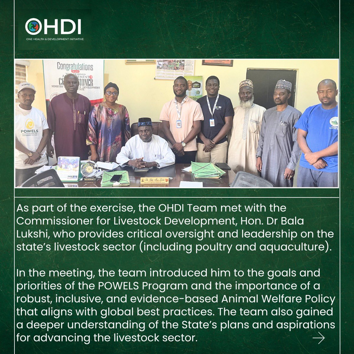 powelsprogram's tweet photo. Advancing animal welfare policy in Bauchi State under OHDI POWELS program. A situational analysis and stakeholder engagements informed a successful policy workshop with key state actors. Grateful to all partners driving stronger animal welfare systems in Nigeria. 

#OHDI #POWELS https://t.co/oQzHkr7qyo