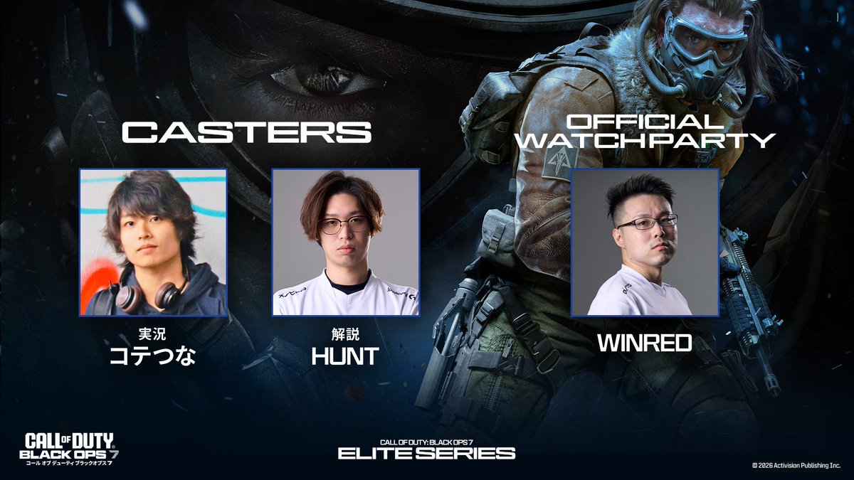 CallofDutyJP's tweet image. 🎙️Day2は今回もこちらのキャスターでお届け！
そしてWinRedさん @RushWinRed によるミラー配信も実施決定！

実況: コテつな 
@Kotextsun4

解説: Hunt 
@HuntGOGO5

📅4/25, 4/26

🎥配信チャンネル
youtube.com/live/49eXN6FYq…
twitch.tv/callofduty_jp

#CallofDuty
#BlackOps7