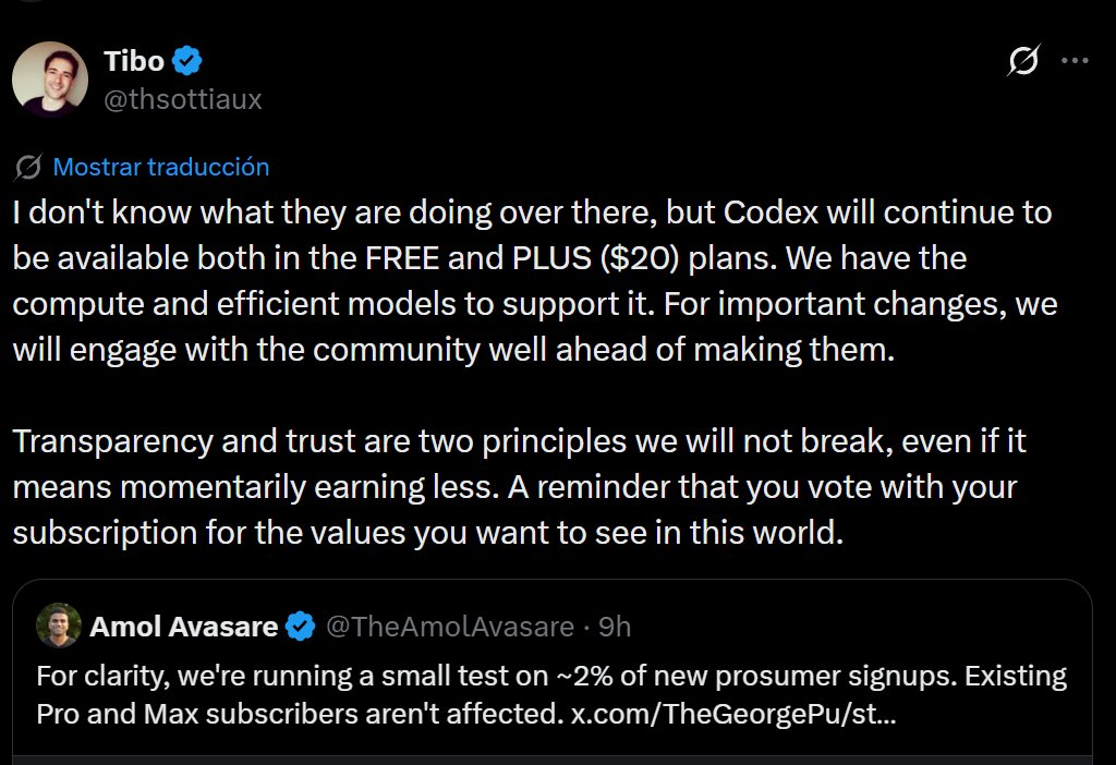 Mientras Anthropic se ahoga por falta de computación, quitando para algunos de los nuevos usuarios de 20$ el acceso de Claude Code en un movimiento que les está dando muy mala imagen, los de OpenAI aprovechan para sacar músculo de su disponibilidad de computación.
