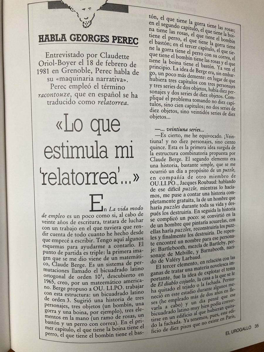 lap13912's tweet photo. Doy con este número de EL UROGALLO de 1988 donde hacen un dossier sobre el gran Georges Perec. Estupendo. https://t.co/WS5B0Sma2J