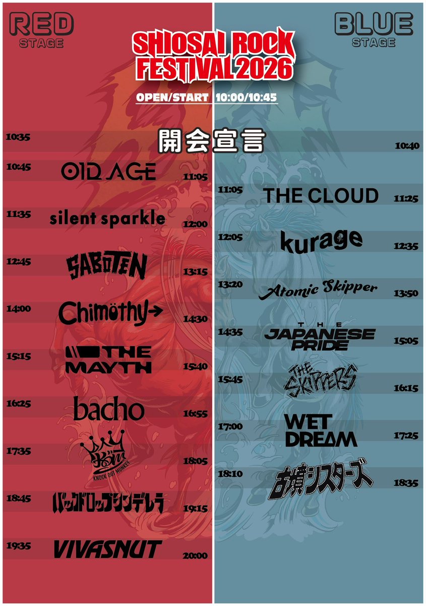 silspa_official's tweet photo. 【🌊ライブ情報🌊】

5/24(日)イオンモール高松 北側平面駐車場

『SHIOSAI ROCK FESTIVAL 2026』

w/ 出演者多数のため、添付画像をご覧ください👁

今年も開催！入場無料です🆓
サイスパは RED STAGEにて11:35~!!!
待ってますー❤️‍🔥

公式HP📲
https://t.co/zdAiApuuzT

 #潮騒ロック https://t.co/HuAucKAdTw