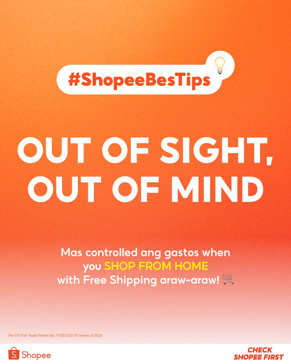 ShopeePH's tweet photo. From “out of sight, out of mind” to “out of budget” na lang talaga ‘pag lumabas ka, Bestie 😭💸

Kaya mag-#ShopFromHome ka nalang 🤪 https://t.co/eX6bXWFdka

#CheckShopeeFirst

Per DTI Fair Trade Permit No. FTEB-252178 Series of 2026 https://t.co/JGKBnclBSo