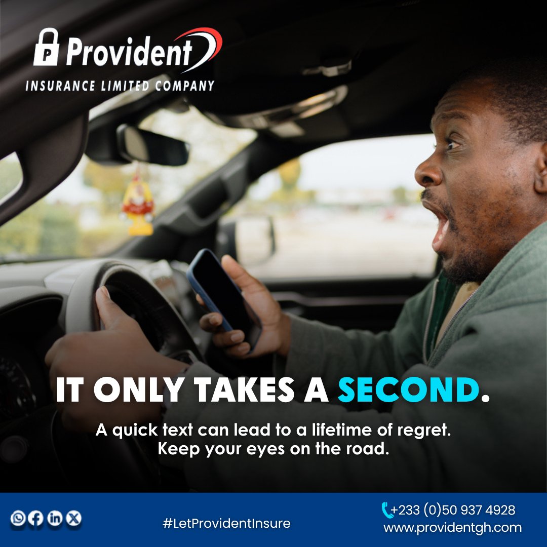 Provident_Insur's tweet image. Keep your eyes on the road. Don’t risk it. And stay protected with Provident Insurance.

Call 050 937 4928 for enquiries
For complaints, call 050 152 9013
Visit providentgh.com or any of our 16 branches nationwide for a quote!

#RoadSafetyFirst  
#StayProtected