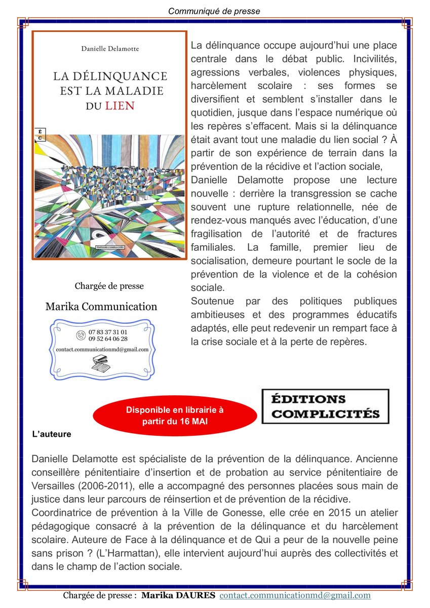 MarikaComm85209's tweet photo. La délinquance, sous ses formes variées, révèle souvent une rupture du lien social liée à des fragilités éducatives et familiales, faisant de la famille un levier essentiel de prévention et de cohésion. https://t.co/HCxj2m4VQk
