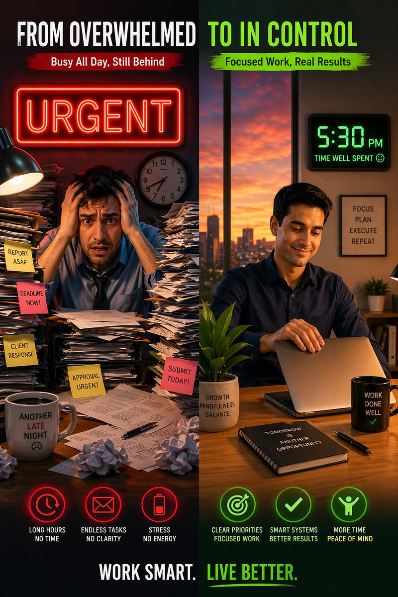 Ammulyasn's tweet image. Busy all day but still behind? 😩

Stop working harder.
Start working smarter.
✔ Clear priorities
✔ Focused work
✔ Better results
✔ Leave on time

Work Smart. Live Better. 🚀.

Link- ammulyasn.com/2026/04/work-s…

#Productivity #WorkSmart #ammulyasn