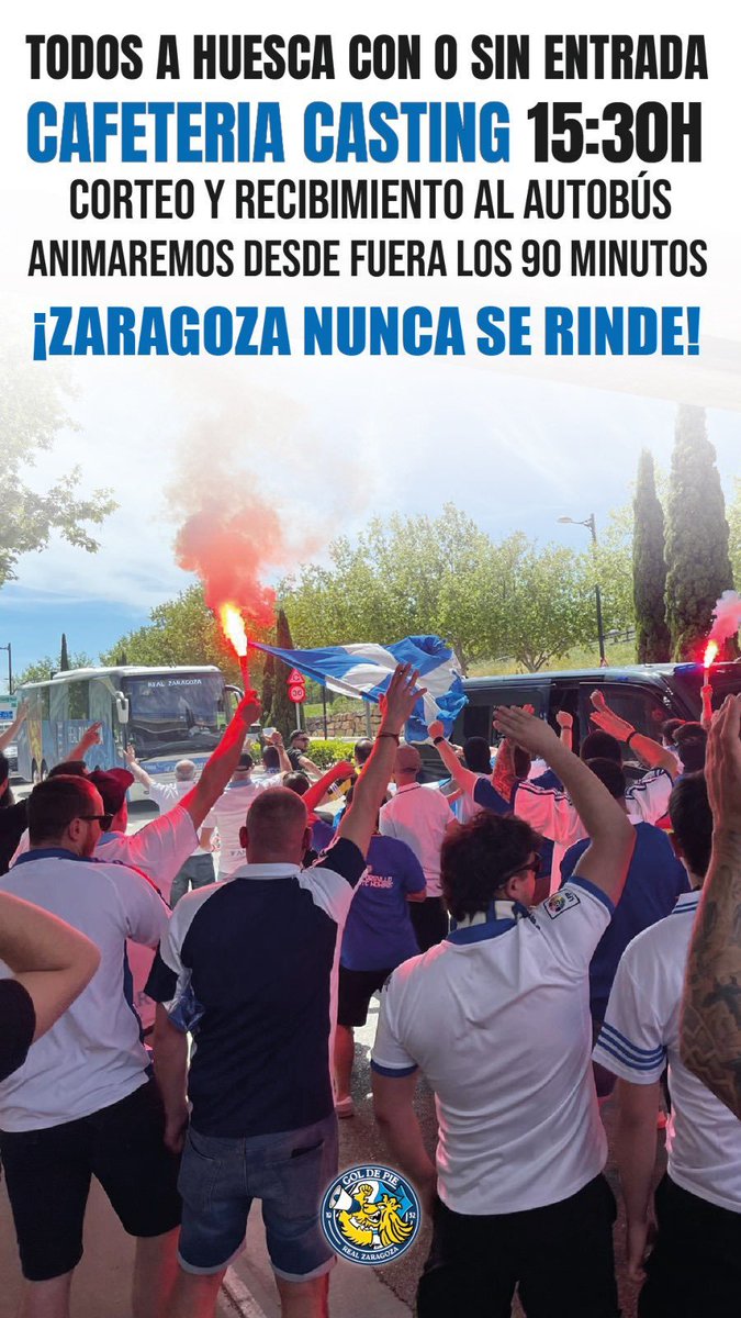 Aficionados del <a href="/RealZaragoza/">Real Zaragoza</a> se rebelan ante la decisión de la <a href="/SDHuesca/">SD Huesca</a> de no enviarle ninguna entrada para el derbi y organizan un desplazamiento para animar a su equipo en las afueras del estadio El Alcoraz #SegundaDivision