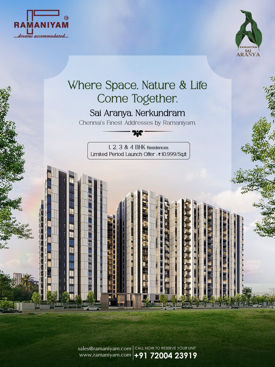 RamaniyamEstate's tweet image. Where space, nature, and modern living come together 🌿🏡.

Discover Sai Aranya, Nerkundram by Ramaniyam—crafted for comfort, calm, and a better lifestyle.

Limited period launch offer available.
📞 Book your home today: +91 72004 23919

#Ramaniyam #ChennaiHomes #ModernLiving