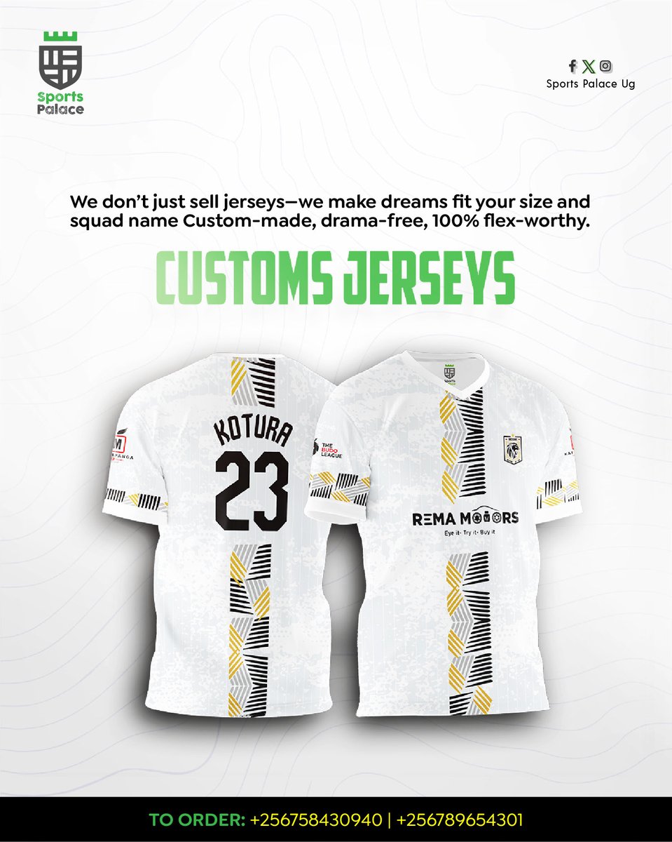 SportsPalace2's tweet photo. Turn your vision into match-day drip🔥Creating jerseys that give you that winning feeling🤩 Ready to upgrade your team’s look? DM us to get yours started🥳

#customjerseys #matchdaydrip #sportspalaceug https://t.co/hI2GKvee8C