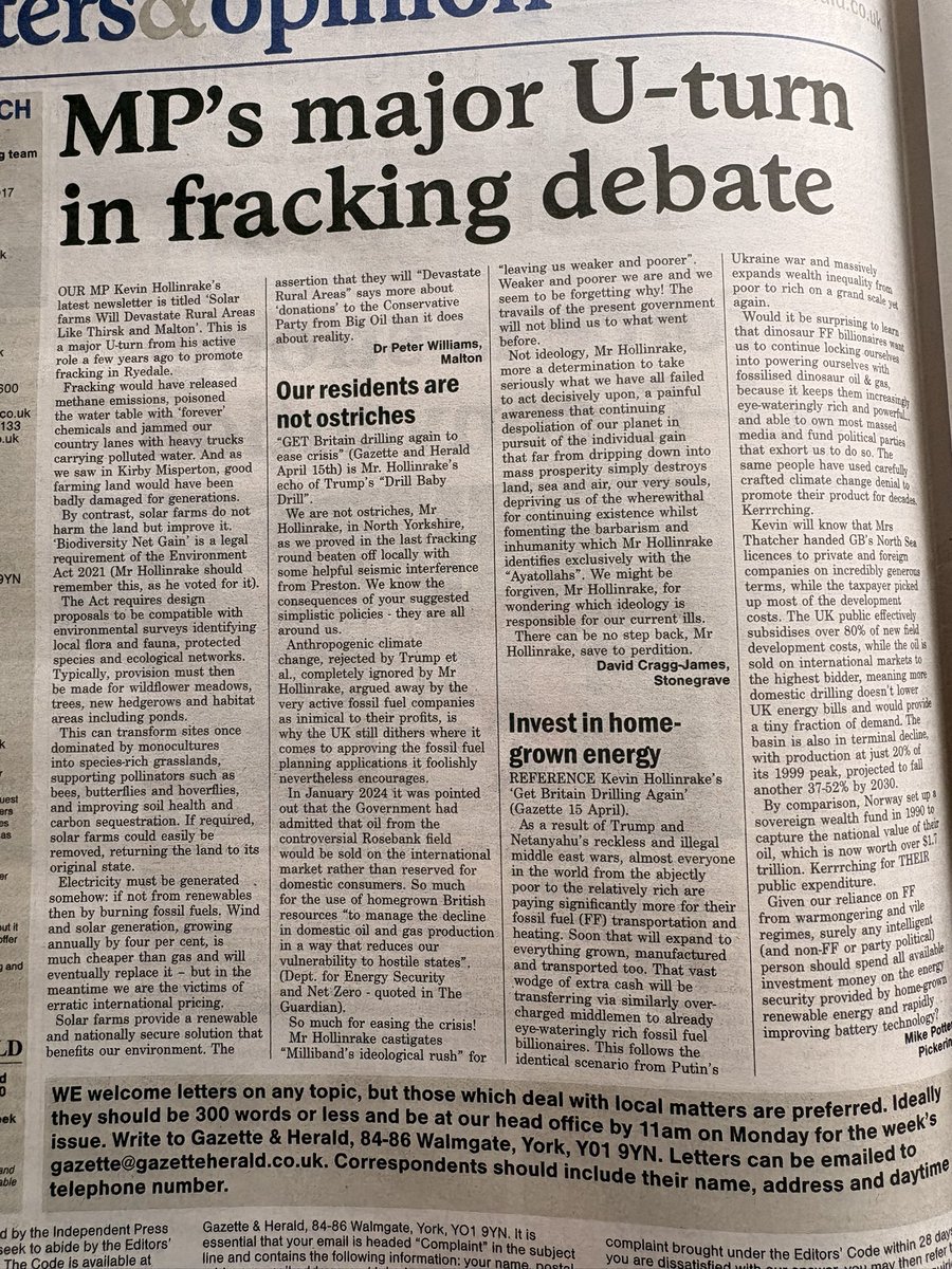 saveoldmaltonc1's tweet image. The usual suspects writing from behind their comfy desks in our local paper. "Solar farms do not harm the land but improve it"
and solar farms "do not devastate rural areas" - well I beg to differ! @gazetteherald @kevinhollinrake #solar #malton #notreallife