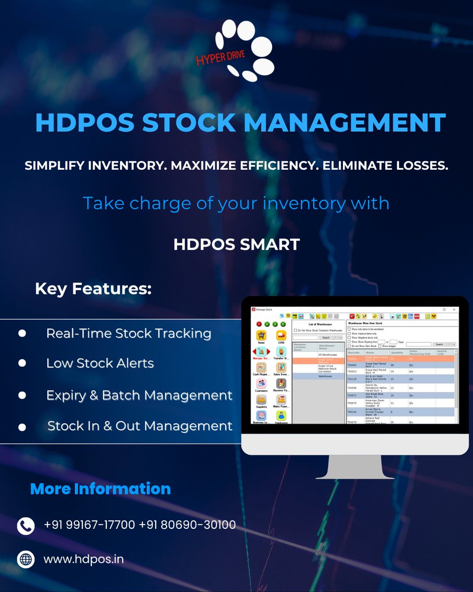 Hdpos_hd's tweet photo. Take full control of your inventory with HDPOS.
Track stock in real-time, reduce losses, and never miss a sale again.
#HDPOS #StockManagement #InventoryControl #RetailSoftware #POSSoftware #BusinessGrowth #SmartRetail #SmallBusinessIndia https://t.co/UvQfrNT5xj