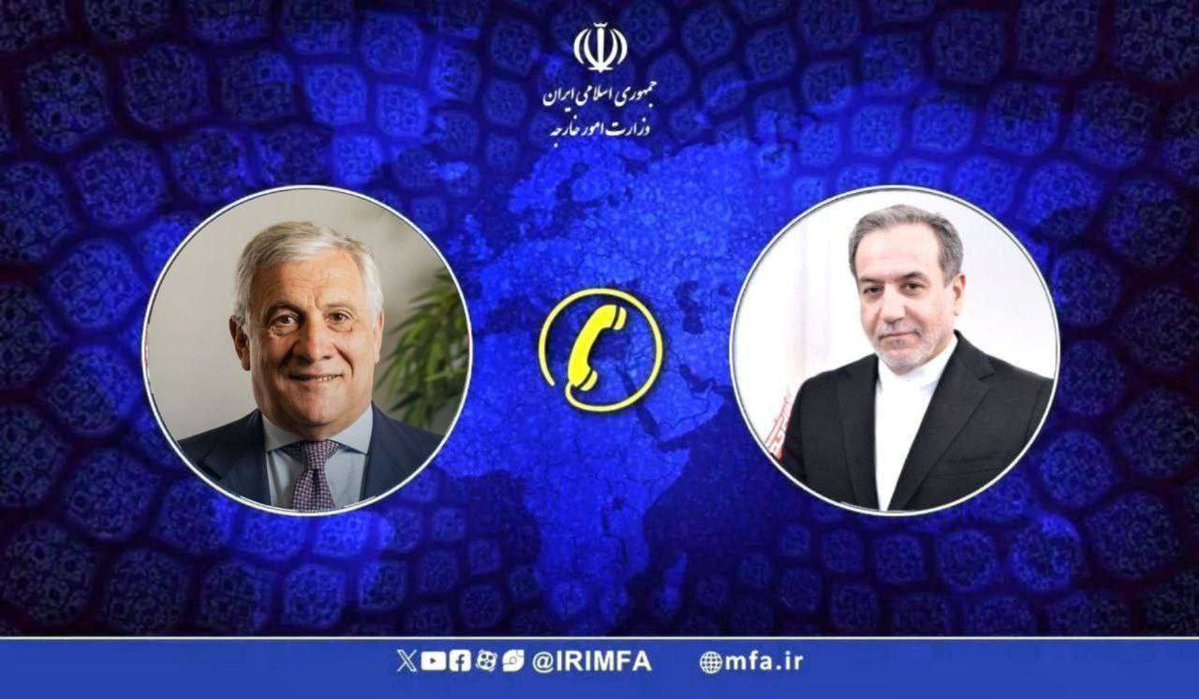Iran_GOV's tweet image. Iran’s FM @araghchi and Italy’s FM Antonio Tajani held a phone call on latest regional developments and issues related to ceasefire and diplomacy, exchanging views on ongoing efforts. #Iran #Italy #Diplomacy