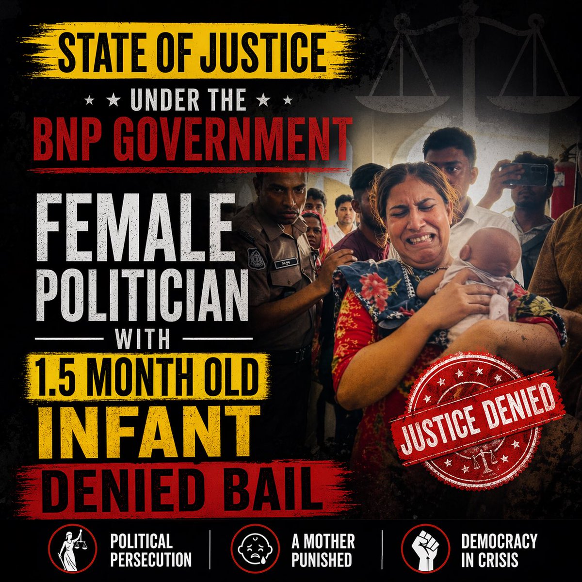 bdwatch2024's tweet image. Why did it take a #socialmedia uproar for a magistrate to exercise judicial discretion and grant bail to a mother with a 1.5-month-old infant? The answer appears to lie in her political affiliation with the #AwamiLeague.

Shilpi Begum, an activist of the Bangladesh Jubo Mohila