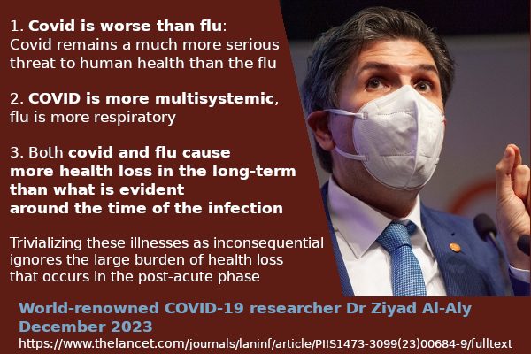 DeVerdadera1's tweet image. Denial of #LongCOVID reality is not healthy.

“Covid is worse than flu
...
Covid remains a much more serious threat to human health than the flu
...
COVID is more multisystemic   Flu is more respiratory”  

—Ziyad Al-Aly, MD, #LongCOVID researcher (@zalaly)