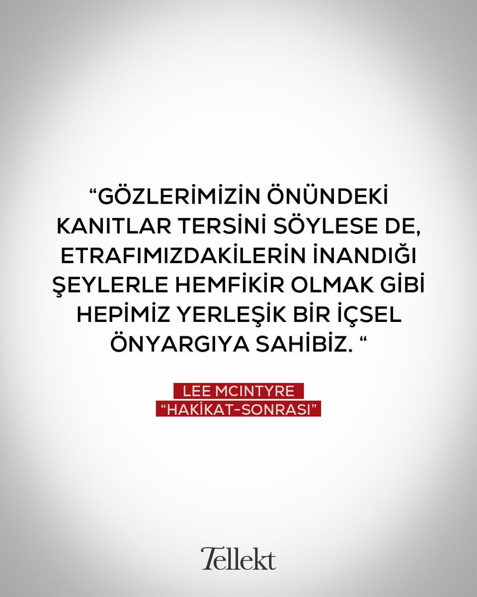 tellekt's tweet photo. “Neye inanacağımızı bilemez hale geldiğimizde, suistimale açığız demektir artık. Hakiki propaganda belki de daha sonra, ona inanıp inanmamamızın herhangi bir önemi kalmadığında gelecektir.” 

Lee McIntyre, “Hakikat Sonrası” Çeviri: Fahrettin Biçici https://t.co/WAghWN1loY