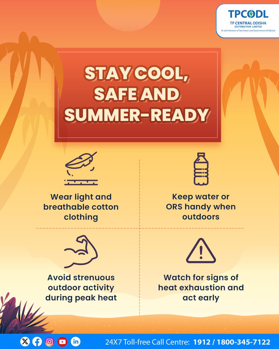 TPCentralOdisha's tweet photo. Summer can be harsh if we are not careful. As the days get hotter, a few simple precautions can make all the difference in staying comfortable and safe through the season. 

#SummerSmart #SummerSafety #BeatTheHeat https://t.co/FEnkZydcx0