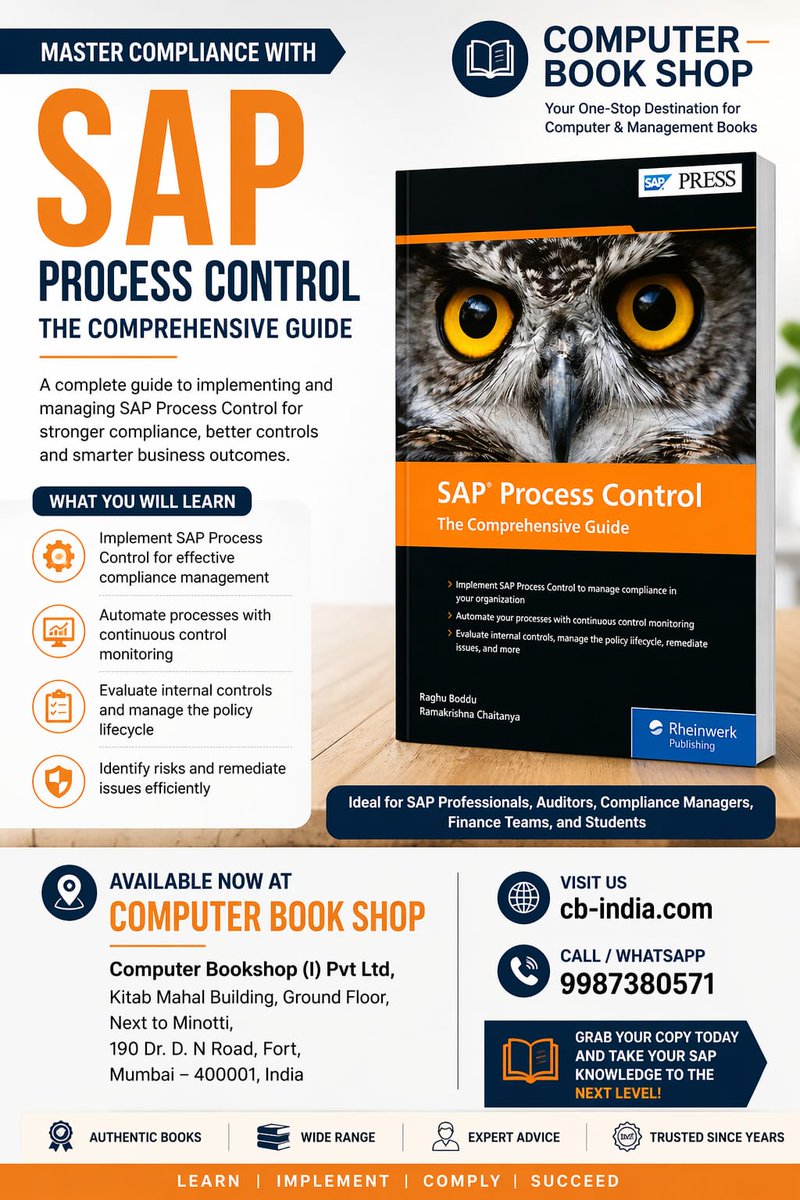 computerbookshp's tweet photo. "Process Control: The Comprehensive Guide"
Author - Raghu Boddu & Ramakrishna Chaitanya
Publisher - @rheinwerkverlag & @sappress
#sap #ProfessionalGrowth #ITbook #saplearning #computerbook https://t.co/wn1cHHRjdt