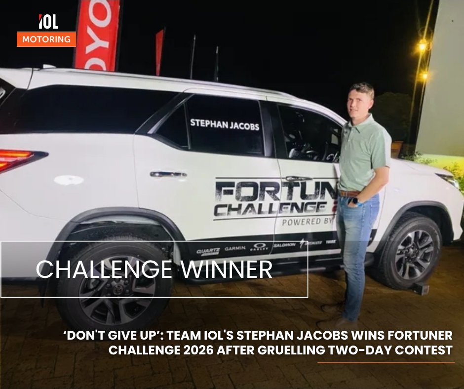 IOL's tweet image. Stephan Jacobs, representing IOL's parent company Independent Media, has won the 2026 Fortuner Challenge and drives away with a brand-new Toyota Fortuner.
#motoring #StephanJacobs #won  #202FortunerChallenge #IndependentMedia
Read on tinyurl.com/zj2fhvpy