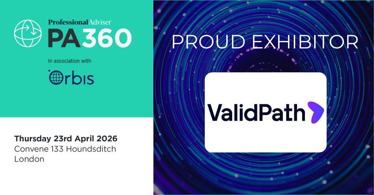 ValidPath's tweet photo. ValidPath will be attending and exhibiting at the Professional Adviser PA360 Conference in London tomorrow.

If you are attending, say hello to our team: Richard Phillips, Mark Arthurs and Rory Jackson.

#PA360 #ProfessionalAdviser https://t.co/oZLwkQj5eL