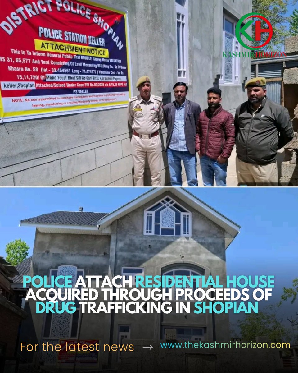 KashmirHorizon's tweet image. #Police attach residential #house acquired through proceeds of #drug trafficking in #Shopian 

@JmuKmrPolice @ShopianPolice
@KashmirPolice thekashmirhorizon.com/2026/04/22/pol…
