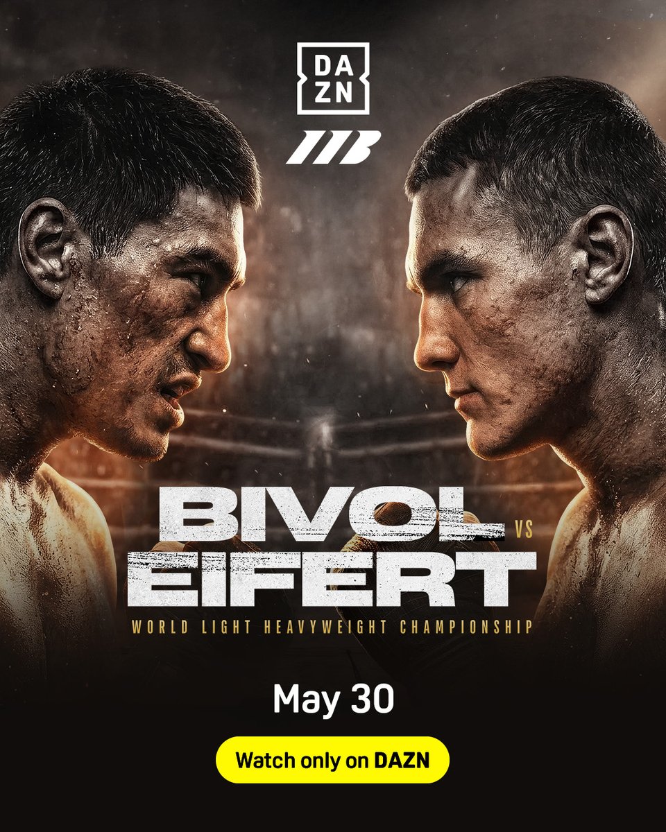 DAZNBoxing's tweet photo. 𝐁𝐈𝐕𝐎𝐋 𝐈𝐒 𝐁𝐀𝐂𝐊 ⭐️

Unified Light Heavyweight Title action as Dmitry Bivol defends his belts against IBF mandatory challenger, Michael Eifert (13-1, 5 KOs) 👑

#BivolEifert | May 30 | Live on DAZN https://t.co/8HVsdXTgum