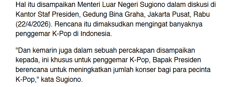 kata aku mah ya pak, mending buat peraturan yang jelas dulu soal perkonseran sebelum mau ningkatin jumlah konser di Indonesia.

Kayak salah satunya soal promotor konser musik. Kan mereka nih penghubung antara artis dan penggemar tuh.