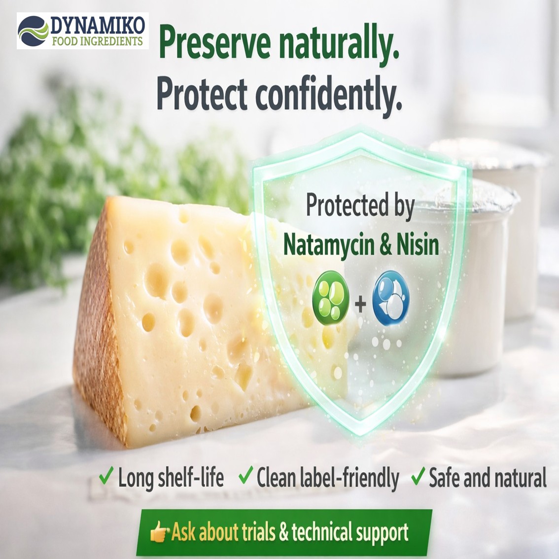 DynamikoFoodIng's tweet image. Say goodbye to synthetic preservatives. Natamycin (L &amp;amp; G) &amp;amp; Nisin naturally protect dairy, cheese &amp;amp; perishable foods from mould &amp;amp; spoilage - safe, effective, and tasty. 

Orders: 📧order@dynamiko.co.za

#NaturalPreservatives #CleanLabel #FermentedDairy #FoodTech