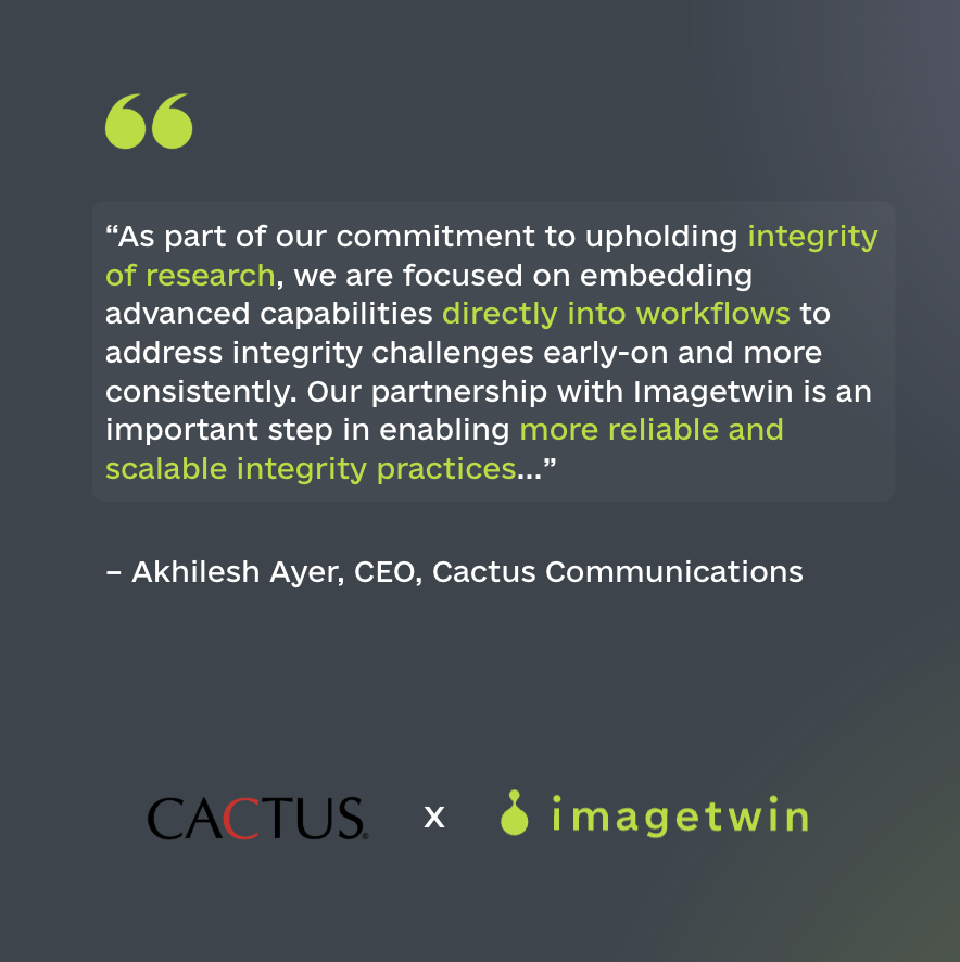 ImageTwinAI's tweet photo. 🤝 @ImageTwinAI  is now integrated into @Cactusglobal.

Automated detection of image duplication, manipulation, plagiarism, and AI-generated figures, embedded directly into research and publishing workflows.

🔗 https://t.co/zt4DVayswe https://t.co/gtnQH5rrMo