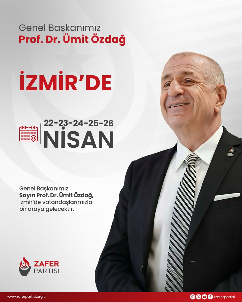 Sevgili İzmirliler,

Bugün (22 Nisan Çarşamba) saat 14.00'ten itibaren 26 Nisan pazar gününe kadar İzmir'de Zafer Partisi'nin ekonomi kurmayları ile birlikte sizlerle bir arada olacağım.

Sevgi ve saygılarımla...
<a href="/zaferpartisi/">Zafer Partisi</a>