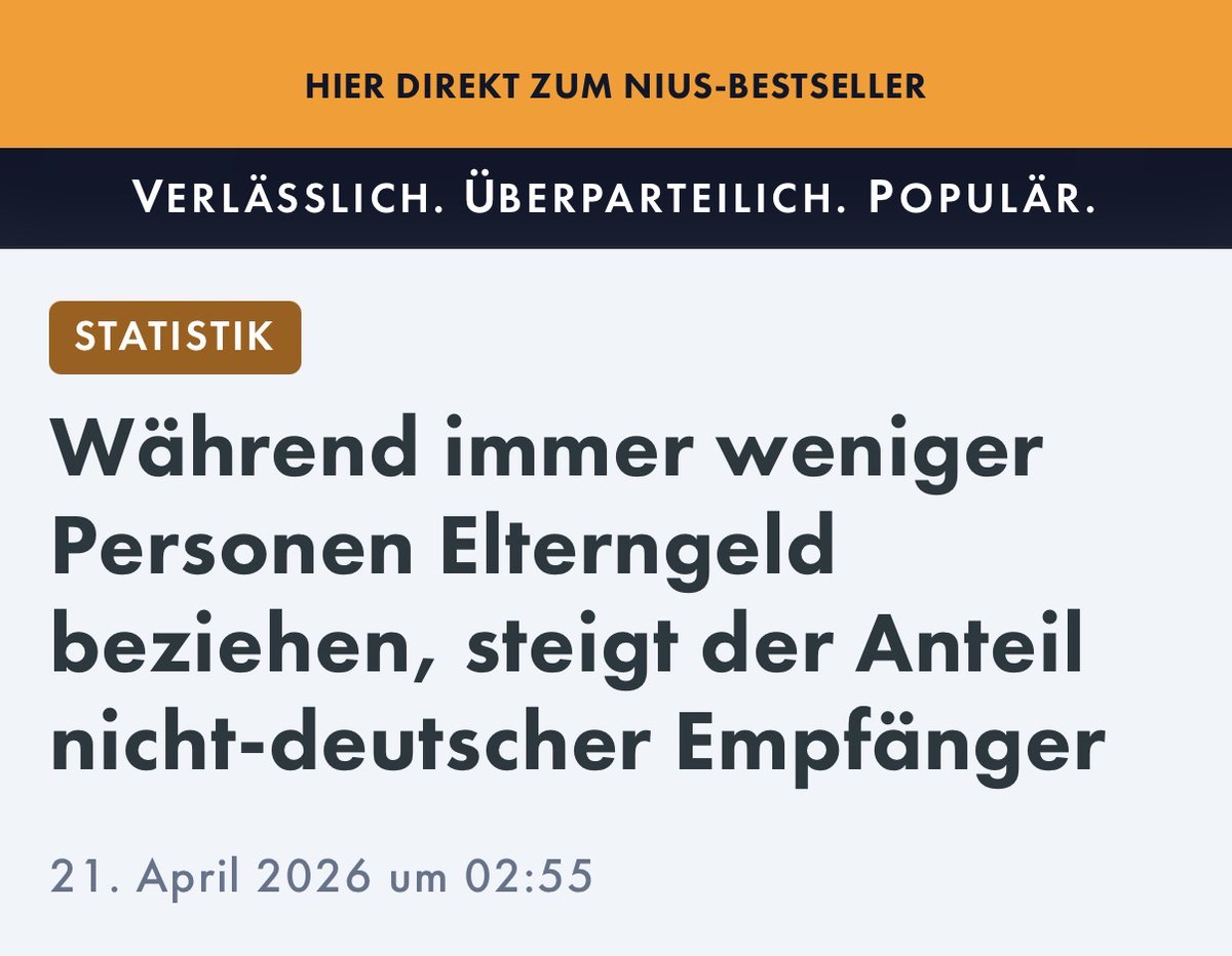 Obwohl die Sozialkassen leer sind und der Bund Milliardenlöcher stopfen muss, zahlt Deutschland immer mehr Elterngeld an Nicht-Deutsche: 22% statt 18,4% 2020. Das ist keine Familienpolitik, das ist Umverteilung zu Lasten der eigenen Bevölkerung. Nur die AfD wird das stoppen!