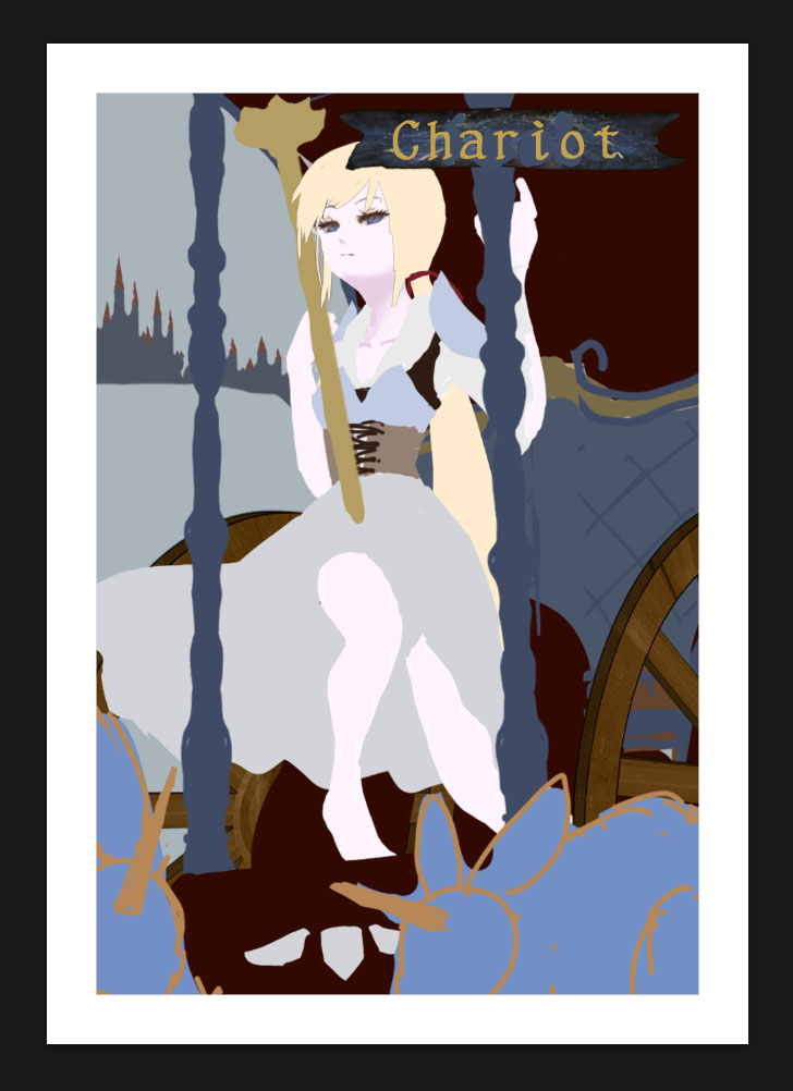 やっぱ、チャリオッツのキャラ感はボツ、なので供養ポスト。フールみたいにテリア風味出していくほうがしっくり来る。動的な構図含めチャリオッツ誰やねん君、私の世界に居た?って感じが強すぎたかもしれん