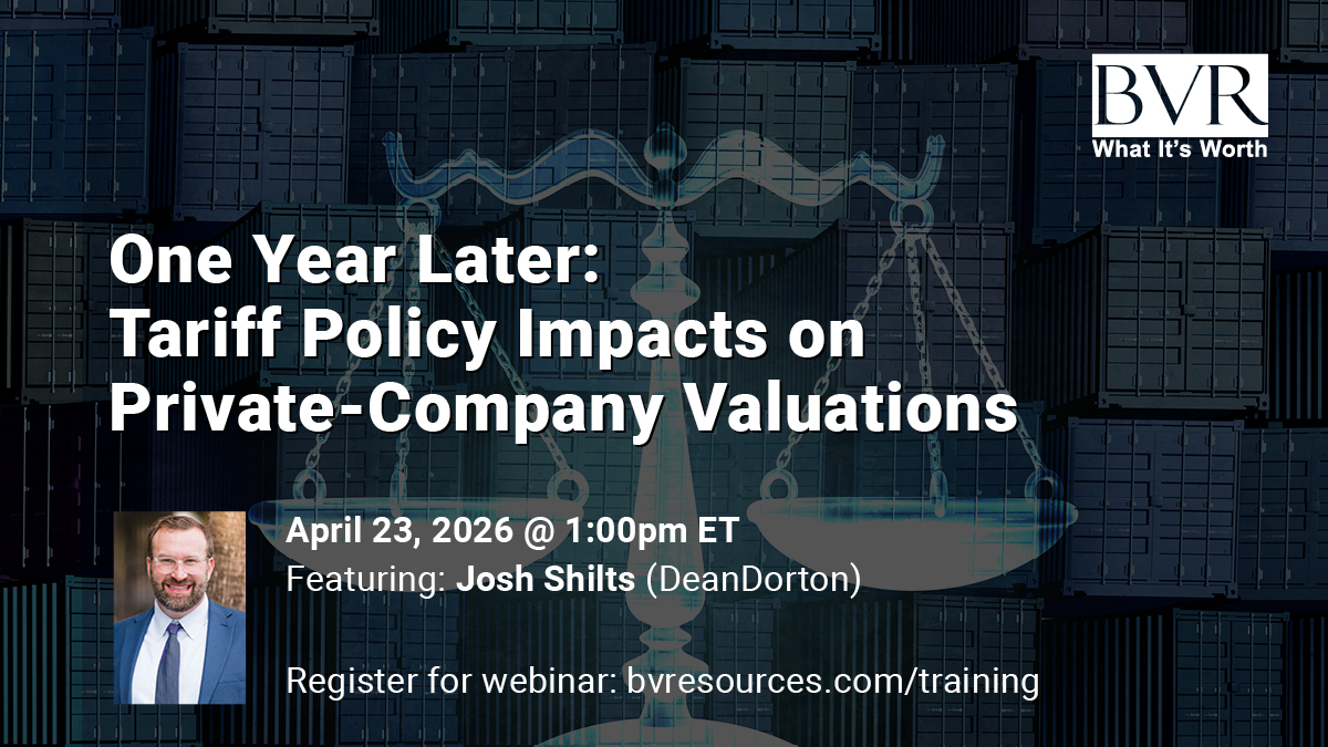 BVLaw's tweet photo. Tariff policy shifts raise questions about when impacts are known or knowable in valuations.
On April 23, Josh Shilts discusses observed industry impacts, the Feb 2026 Supreme Court ruling, and what this means for defensible private‑company valuation work.
https://t.co/YlRIc133K2 https://t.co/BEDQUxhw0h