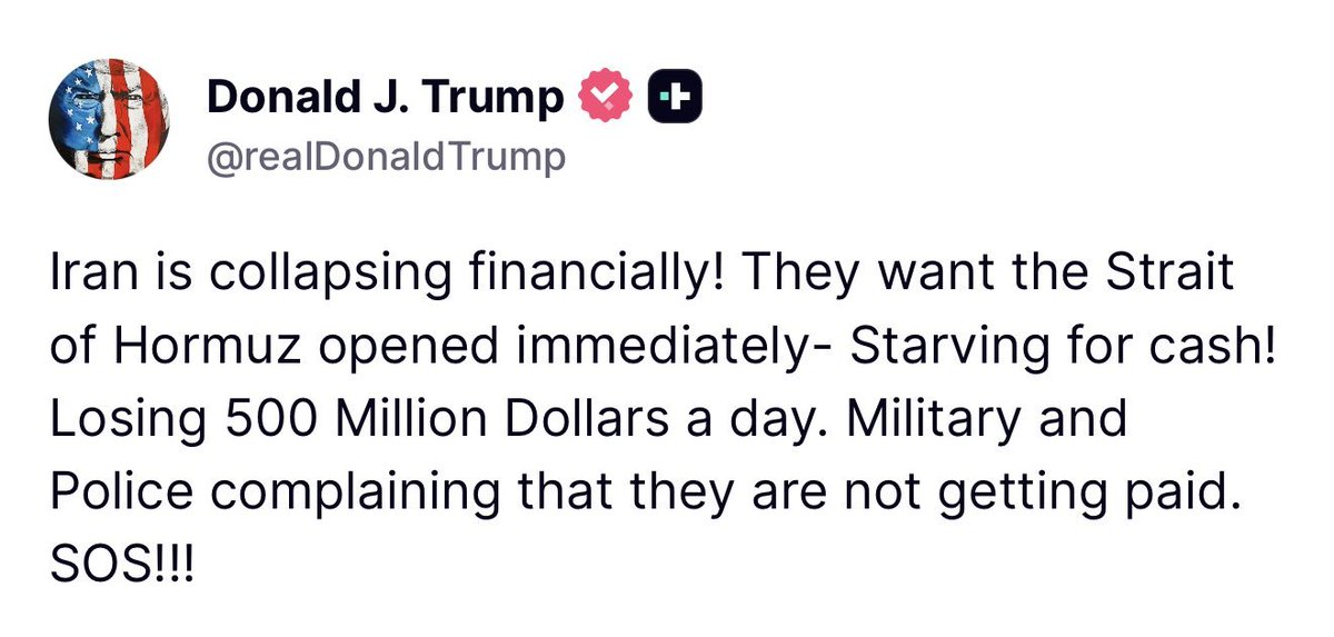 RTB_io's tweet image. ICYMI: Donald Trump claims Iran is “collapsing financially,” alleging major daily losses. #Trump #Iran #Hormuz