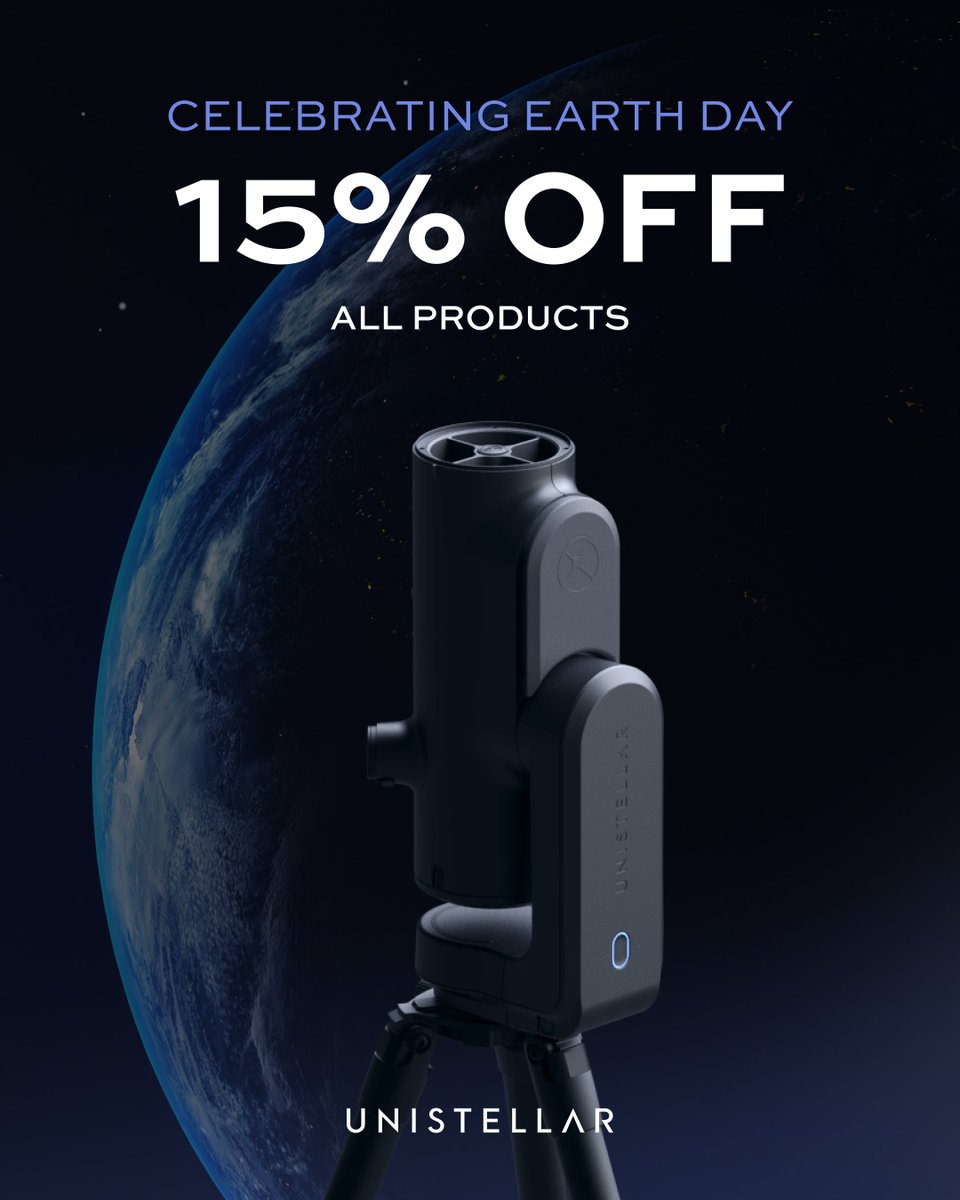 Unistellar's tweet photo. 🌍 Earth Day Special

Celebrate our planet by exploring what’s beyond it.
Enjoy 15% off all Unistellar products, for a limited time.

Look up, stay curious.