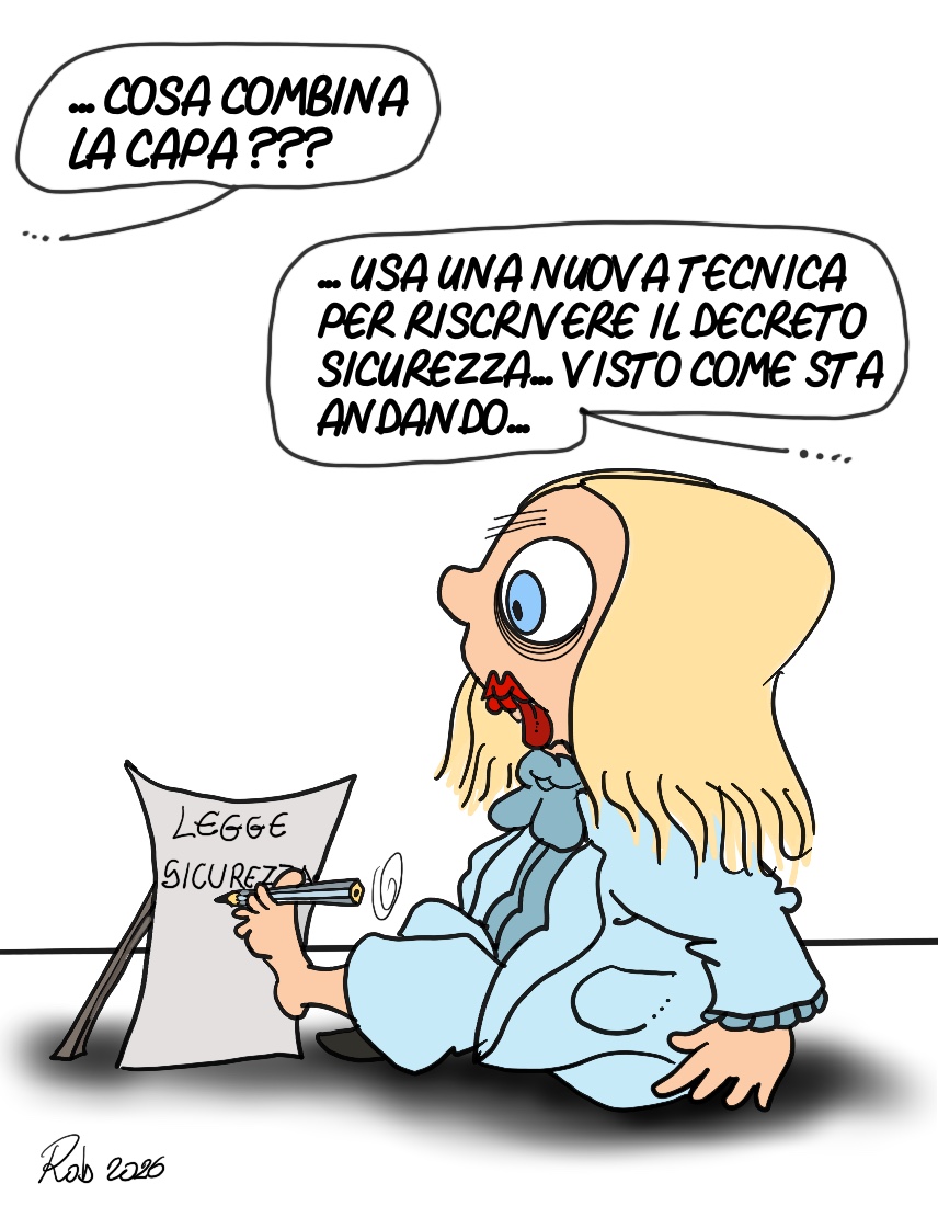 rattigandrawing's tweet image. Tecniche di scrittura legislativa... #satirapolitica #satira #vignetta #meloni