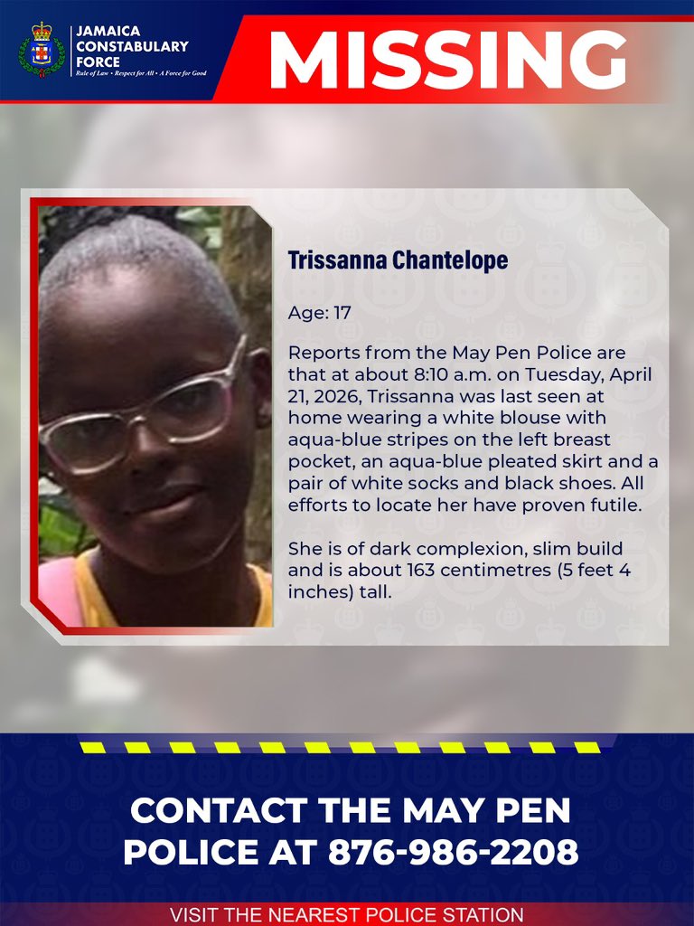 Help us locate missing Trissanna Chantelope. If you know her whereabouts, please call the May Pen Police or the nearest police station. 

#AnandaAlert #Missing