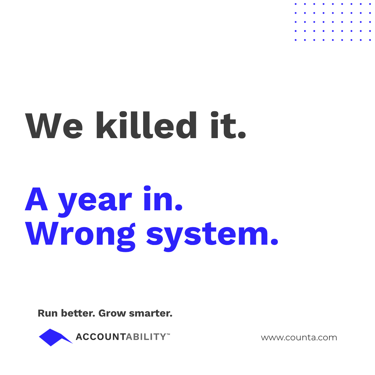 TeamCounta's tweet photo. We killed it.

A year in. Wrong system.

Most wait too long.

→ https://t.co/lcwlXdFDTO

#ERP #Leadership https://t.co/C8cAkJevKd
