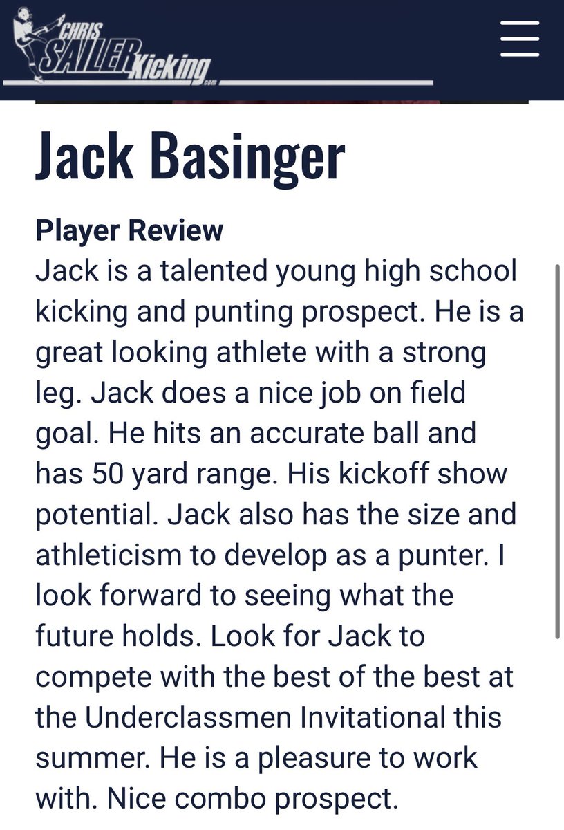 JackBasinger29's tweet photo. Thank you @Chris_Sailer for the evaluation and ⭐️ ⭐️ ⭐️ ⭐️ ranking.  Looking forward to the invitational and being at 100% this time.  Looking to build on this! https://t.co/G4wp3J9Cft