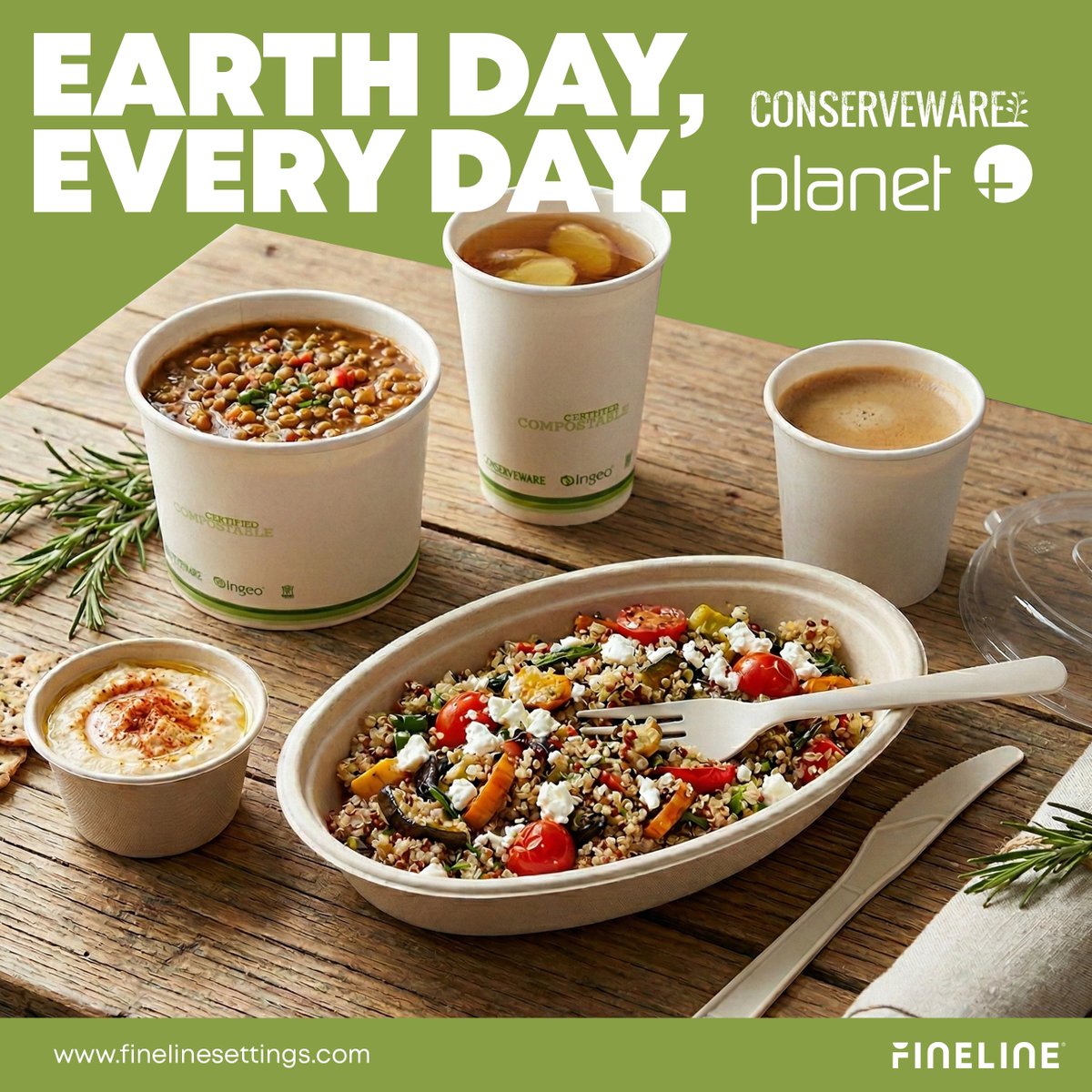 Finelinesetting's tweet photo. Happy #EarthDay! 🌎 At Fineline Settings, we’re committed to a greener future through our Planet+ and Conserveware collections. High-end design meets certified compostable materials for the modern caterer. #Sustainability #FoodService #FinelineSettings https://t.co/RFgMyJbojJ